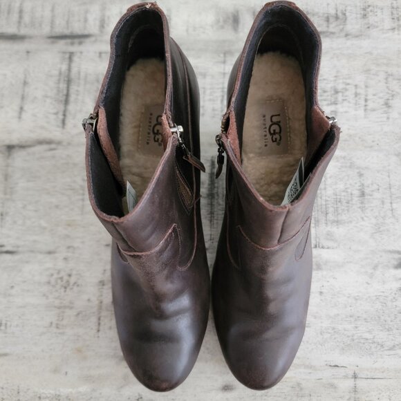 UGG Meredith Wedge Brown Leather Bootie 11 - Picture 9 of 16